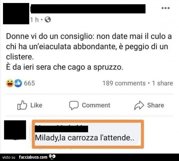 Non date mai il culo a chi ha un'eiaculata abbondante, è peggio di un clistere. È Da ieri sera che cago a spruzzo