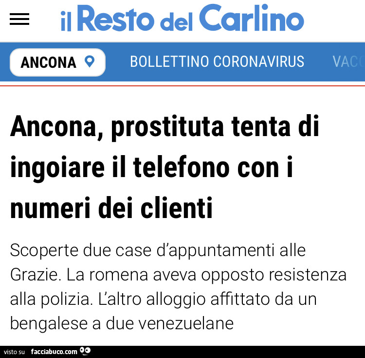 Ancona, prostituta tenta di ingoiare il telefono con i numeri dei clienti