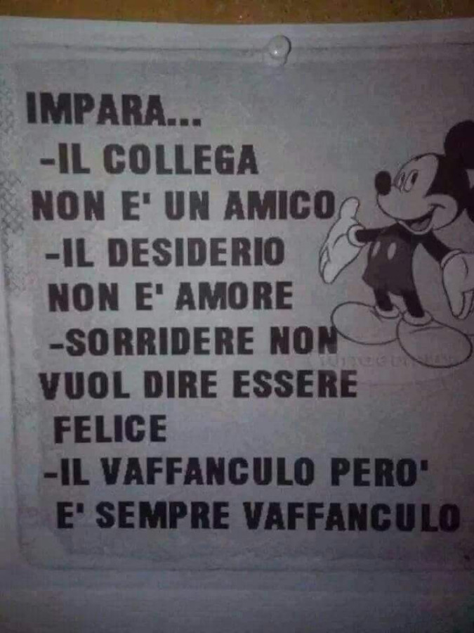 Impara il collega non è un amico, il desiderio non è amore, sorridere non vuol dire essere felice, il Vaffanculo però è sempre vaffanculo