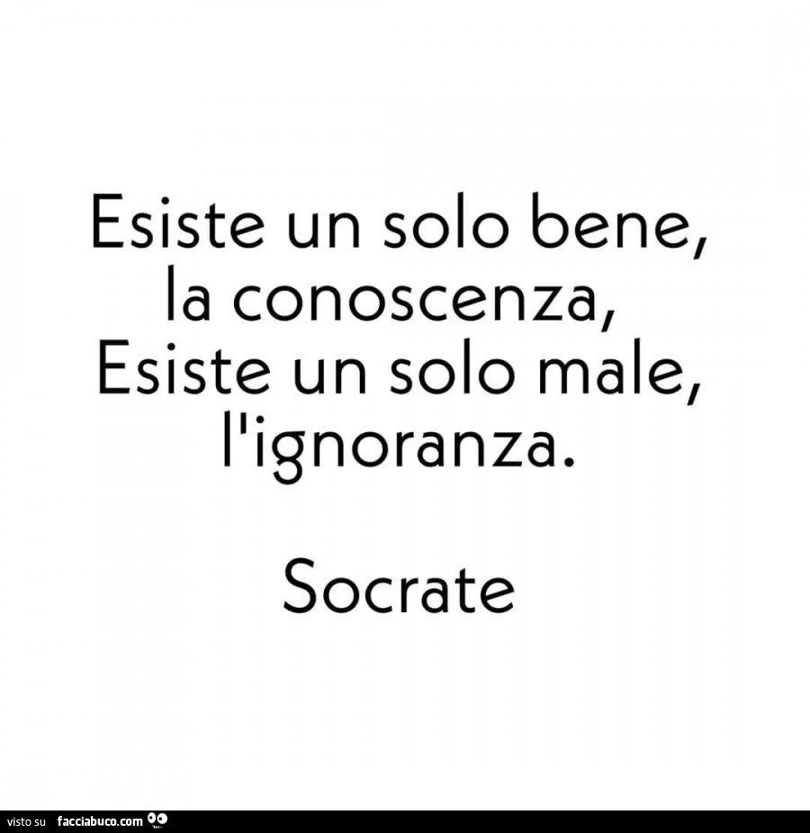 Esiste un solo bene, la conoscenza, esiste un solo male, l'ignoranza. Socrate