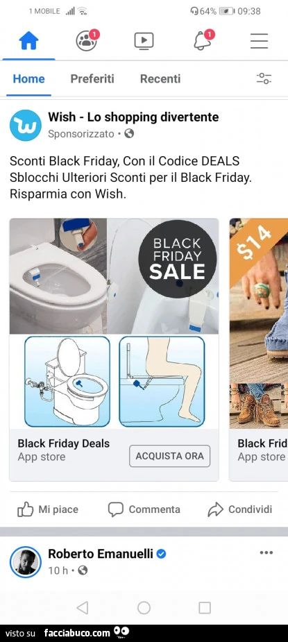 Wish blackfriday spruzzino per culo