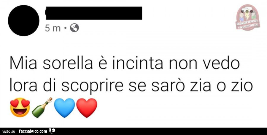 Mia sorella è incinta non vedo lora di scoprire se sarò zia o zio