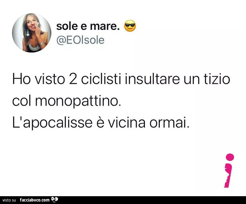 Ho visto 2 ciclisti insultare un tizio col monopattino. L'apocalisse è vicina ormai