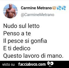 Nudo sul letto penso a te il pesce si gonfia e ti dedico questo lavoro di mano