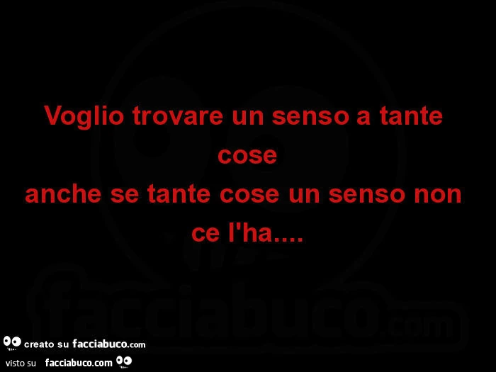 Voglio trovare un senso a tante cose anche se tante cose un senso non ce l'ha