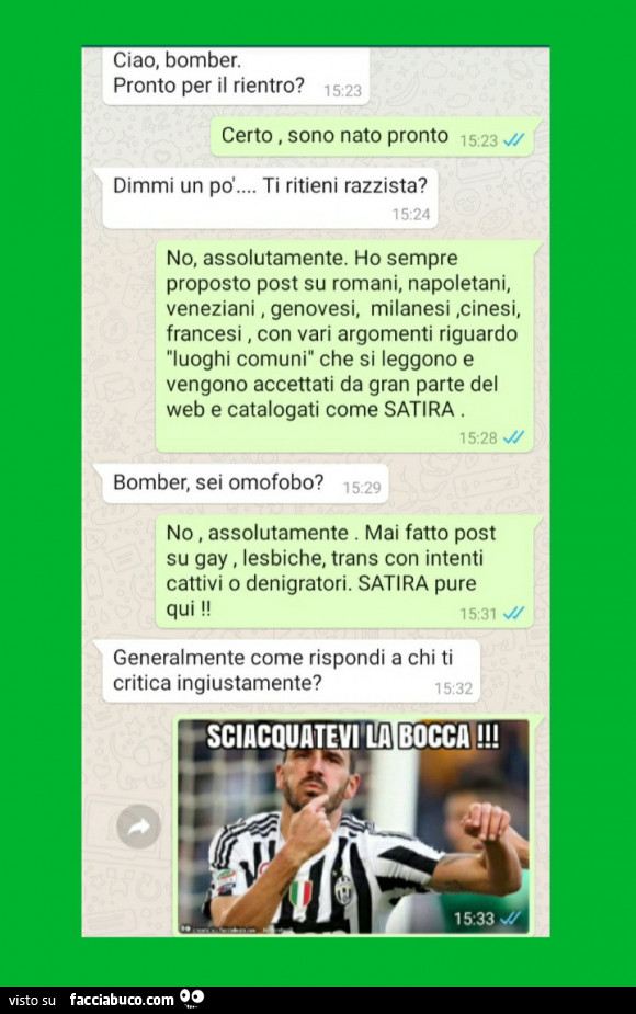 Ciao Bomber pronto per il rientro certo sono nato pronto
