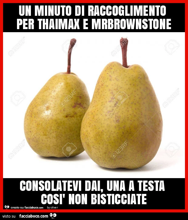 Un minuto di raccoglimento per thaimax e mrbrownstone consolatevi dai, una a testa così non bisticciate