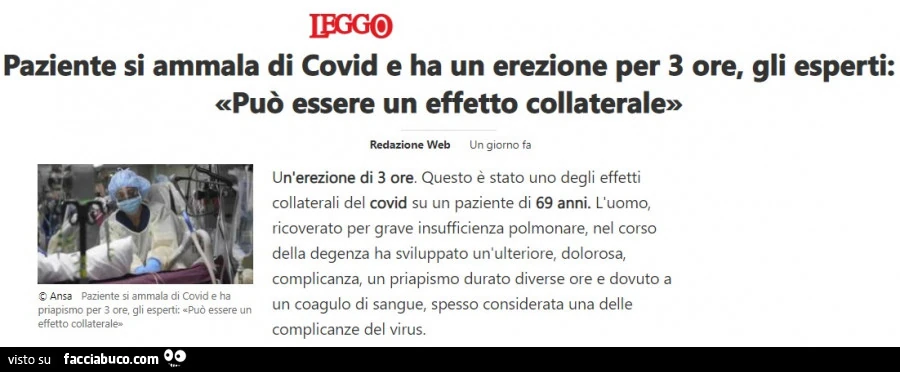 Paziente si ammala di covid e ha un erezione per 3 ore