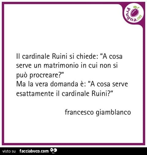 Il cardinale ruini si chiede: a cosa serve un matrimonio in cui non si può procreare? Ma la vera domanda è: a cosa serve esattamente il cardinale ruini? Francesco giamblanco