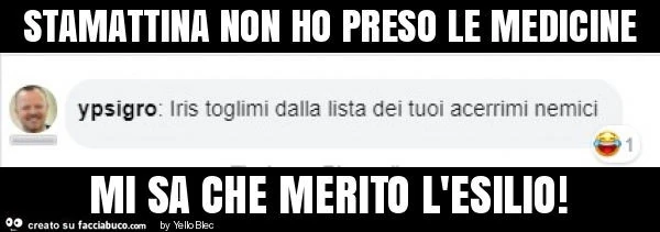 Stamattina non ho preso le medicine mi sa che merito l'esilio