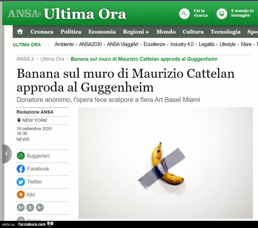 Banana sul muro di maurizio cattelan approda al guggenheim
