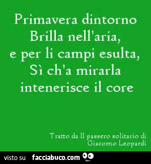 Primavera dintorno brilla nell'aria, e per li campi esulta, sì ch'a mirarla intenerisce il core