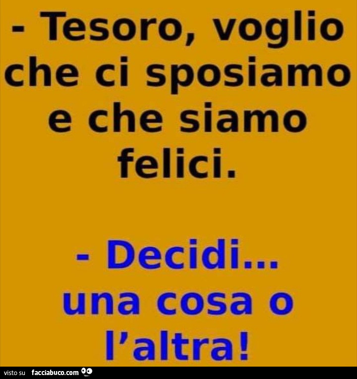 Tesoro, voglio che ci sposiamo e che siamo felici. Decidi… una cosa o l'altra