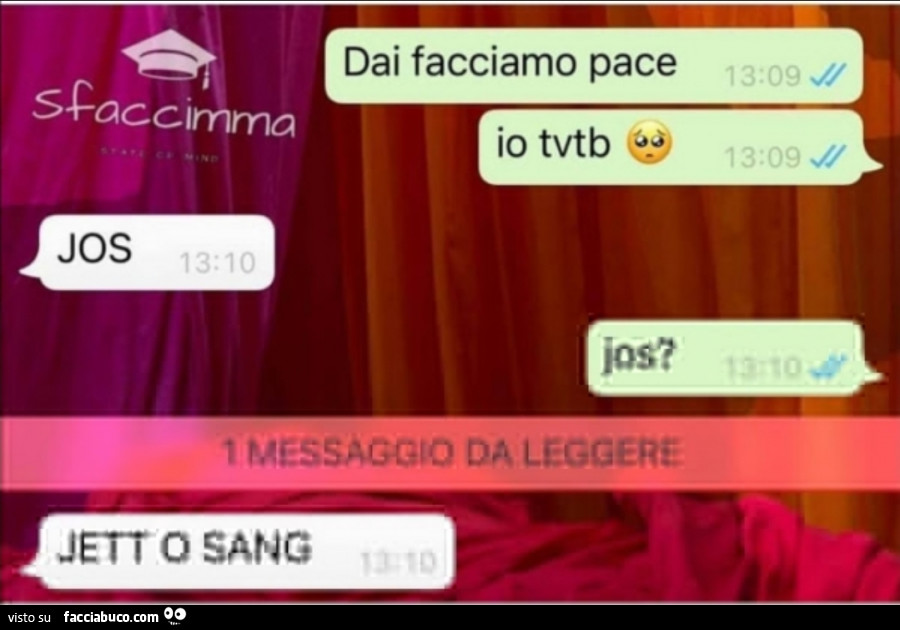 Dai facciamo pace io tvtb. Jos. Jos? Jett o sang
