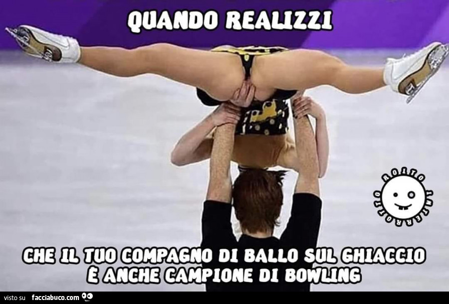 Quando realizzi che il tuo compagno di ballo sul ghiaccio è anche campione di bowling