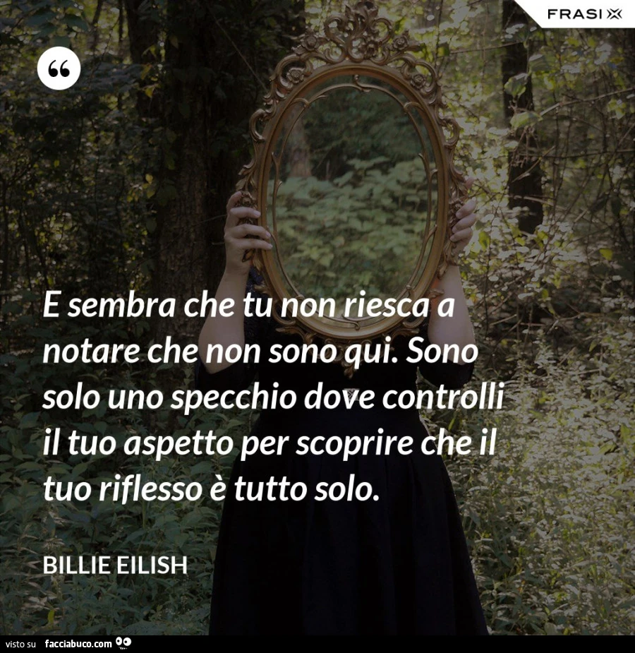 E sembra che tu non riesca a notare che non sono qui. Sono solo uno specchio dove controlli il tuo aspetto per scoprire che il tuo riflesso è tutto solo
