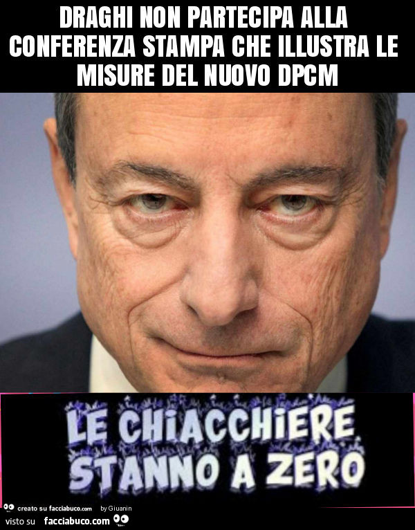 Draghi non partecipa alla conferenza stampa che illustra le misure del nuovo dpcm