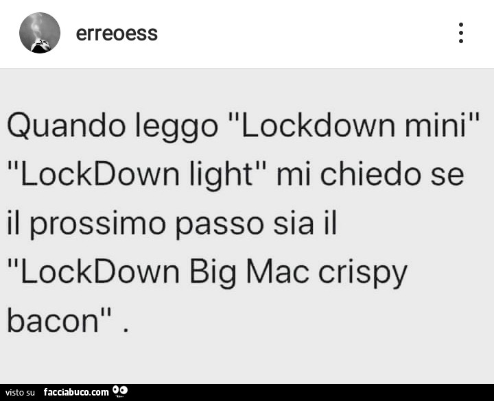 Erreoess quando leggo lockdown mini lockdown light mi chiedo se il prossimo passo sia il lockdown big mac crispy bacon