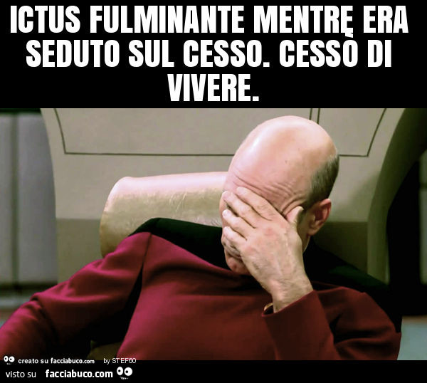 Ictus fulminante mentre era seduto sul cesso. Cessò di vivere