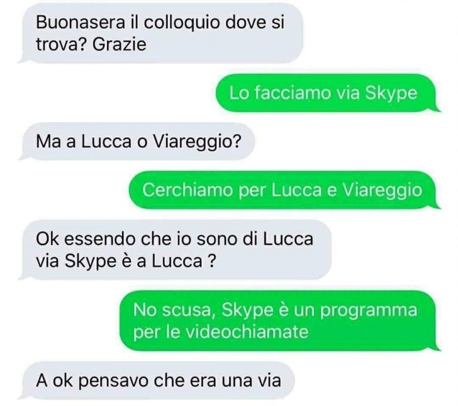 Il colloquio si terrà via Skype - Io sono di Lucca, è a Lucca Via Skype?