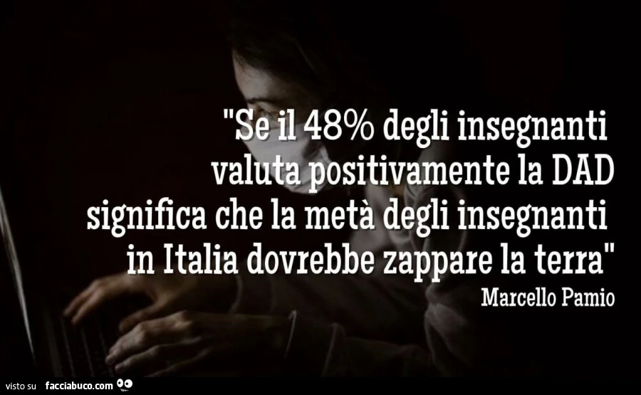 Se il 48% degli insegnanti valuta positivamente la dad significa che la metà degli insegnanti in italia dovrebbe zappare la terra