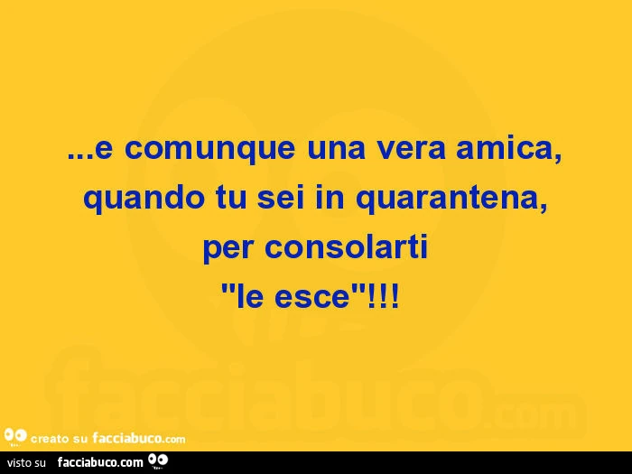 E comunque una vera amica, quando tu sei in quarantena, per consolarti "le esce"