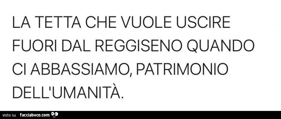 La tetta che vuole uscire fuori dal reggiseno quando a abbassiamo, patrimonio dell'umanità