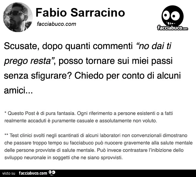 Scusate, dopo quanti commenti “no dai ti prego resta”, posso tornare sui miei passi senza sfigurare? Chiedo per conto di alcuni amici
