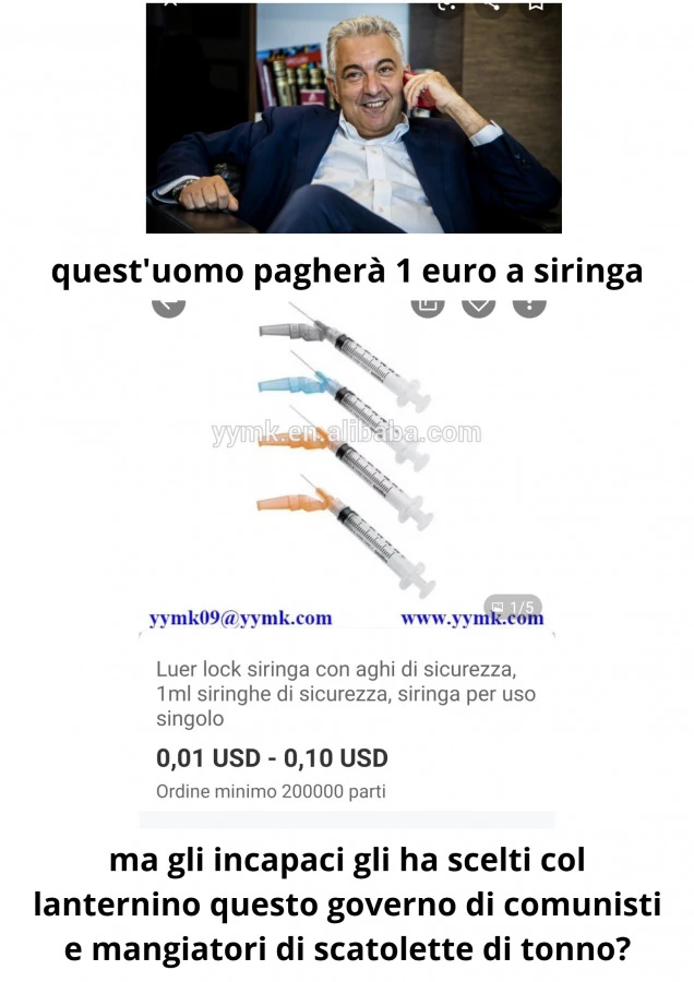 Quest'uomo pagherà 1 euro a siringa. Ma gli incapaci gli ha scelti col lanternino questo governo di comunisti e mangiatori di scatolette di tonno?