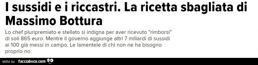 I sussidi e i riccastri. La ricetta sbagliata di massimo bottura