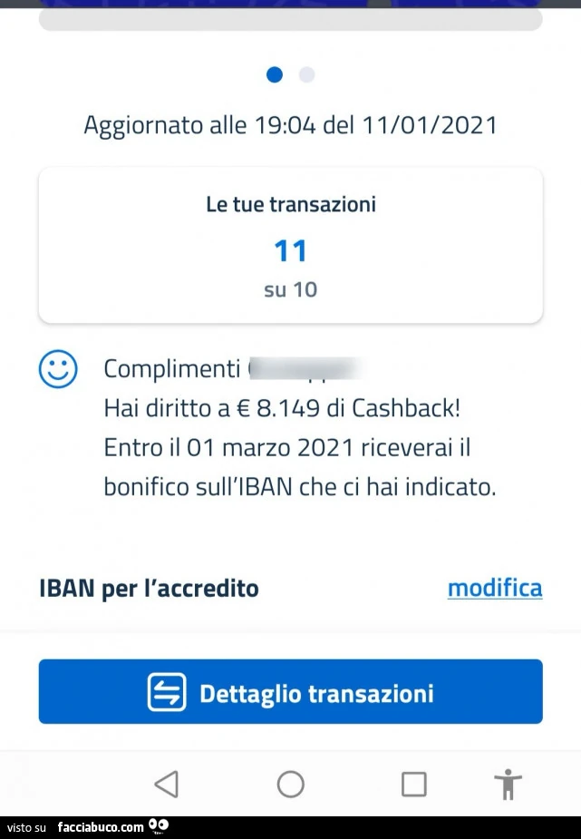 Complimenti hai diritto a € 8.149 di cashback