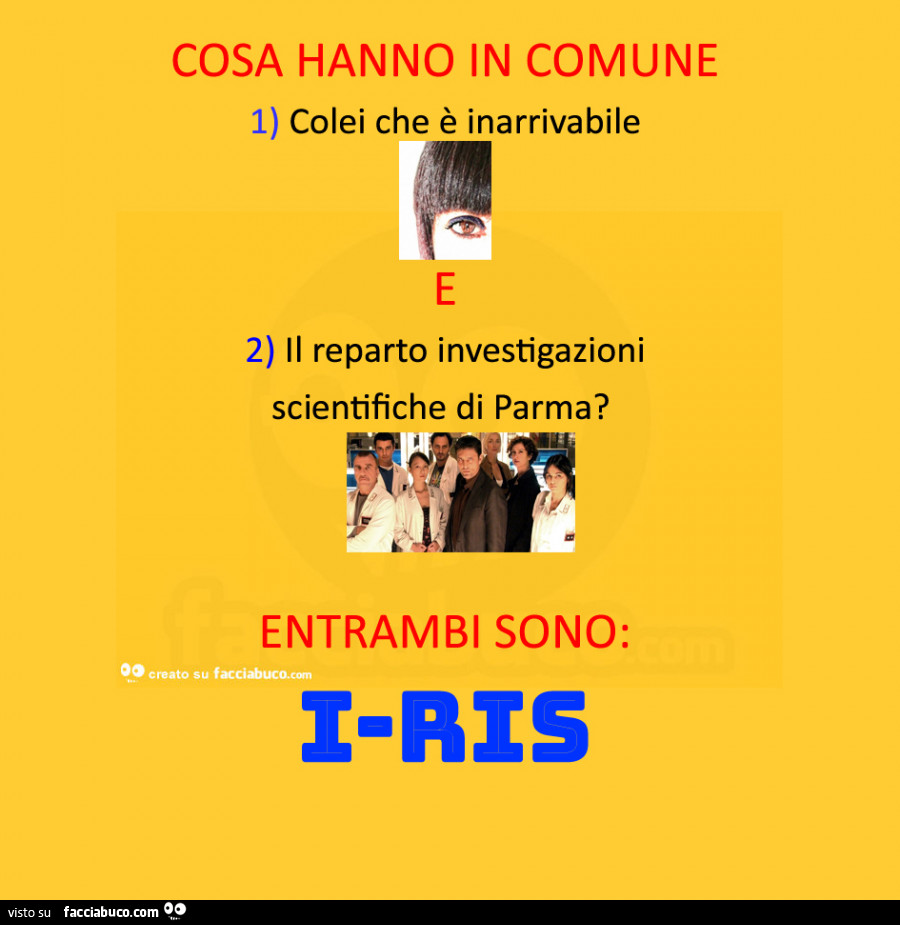 Cosa hanno in comune 1) colei che è inarrivabile 2) il reparto investigazioni scientifiche di parma? Entrambi sono: I-Ris