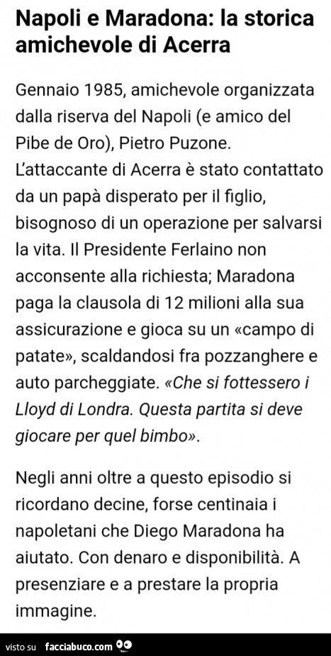 Napoli e Maradona: la storica amichevole di acerra