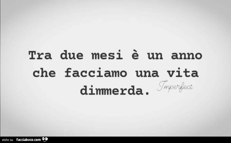 Tra due mesi è un anno che facciamo una vita ditmerda