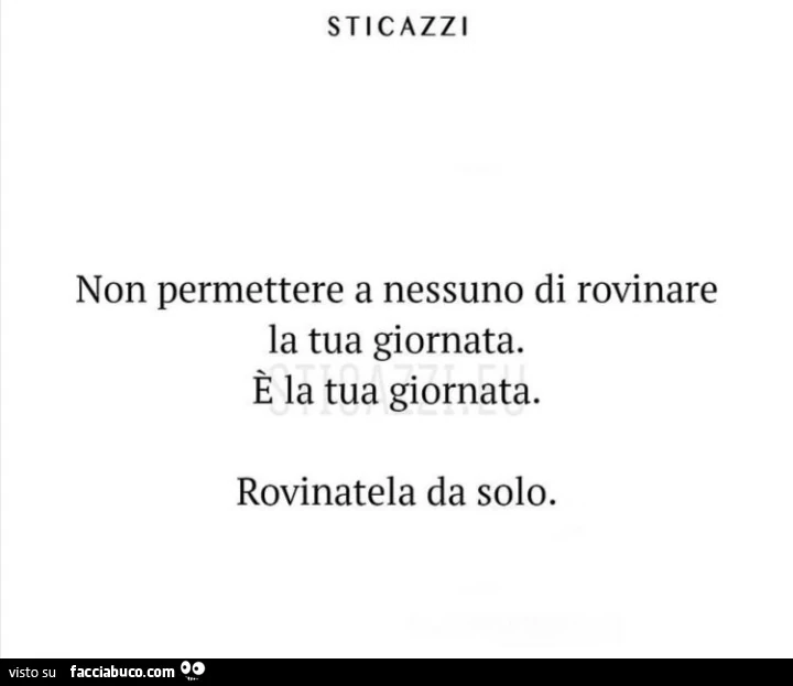 Sticazzi non permettere a nessuno di rovinare la tua giornata. È La tua giornata. Rovinatela da solo